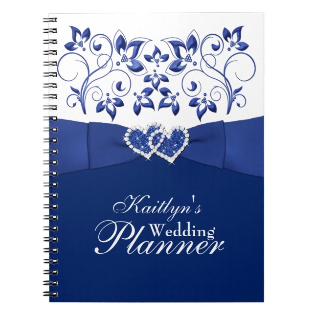Cuaderno Azul real, blanco unido corazón portátil floral 2 (Frente)