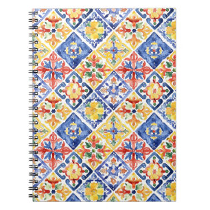 Cuaderno Azul Rojo Amarillo Floral Abstracto Cinco de Mayo