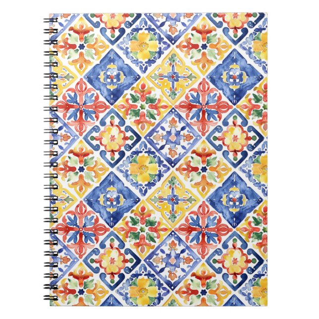 Cuaderno Azul Rojo Amarillo Floral Abstracto Cinco de Mayo (Frente)