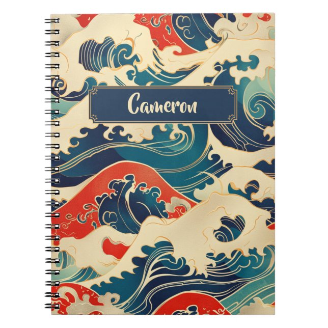 Cuaderno Azul rojo blanco azul océano japonés Ola arte trad (Frente)