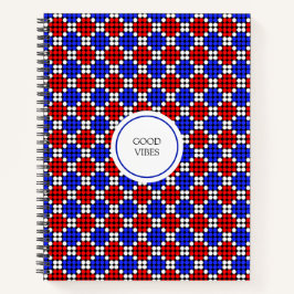 Cuaderno Azul Rojo Blanco Moderno de Diamantes Punteados so