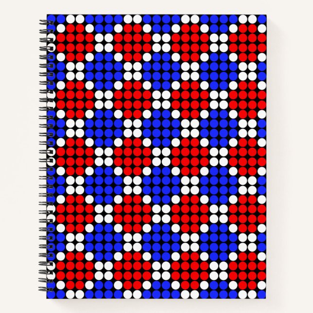 Cuaderno Azul Rojo Blanco Moderno de Diamantes Punteados so (Anverso)