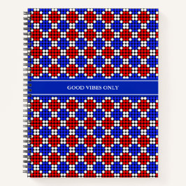 Cuaderno Azul Rojo Blanco Moderno de Lunares con Diamantes 
