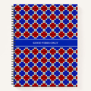 Cuaderno Azul Rojo Blanco Moderno de Lunares con Diamantes 