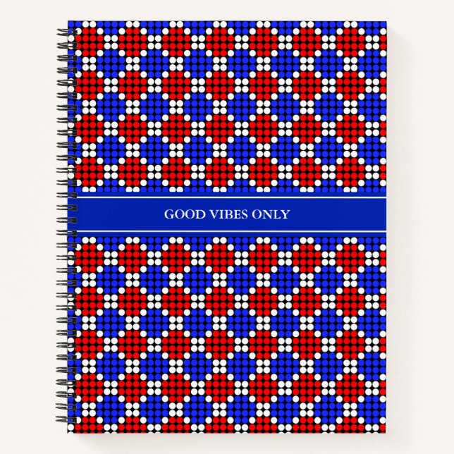 Cuaderno Azul Rojo Blanco Moderno de Lunares con Diamantes  (Anverso)
