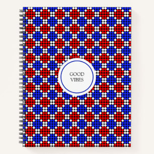 Cuaderno Azul Rojo Blanco Moderno de Lunares Diamantes sobr