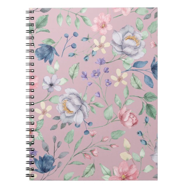 Cuaderno Azul rosa y morado floral amarillo (Frente)