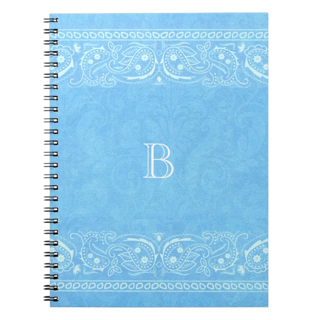 Cuaderno Azul Rústico Paisley País Occidental Sencillo Chic (Frente)