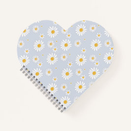 Cuaderno Azul Suave y Corazón de Margarita Blanca – Floral