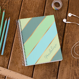 Cuaderno Azul Teal Verde Lima Personalizado Oro Rayas
