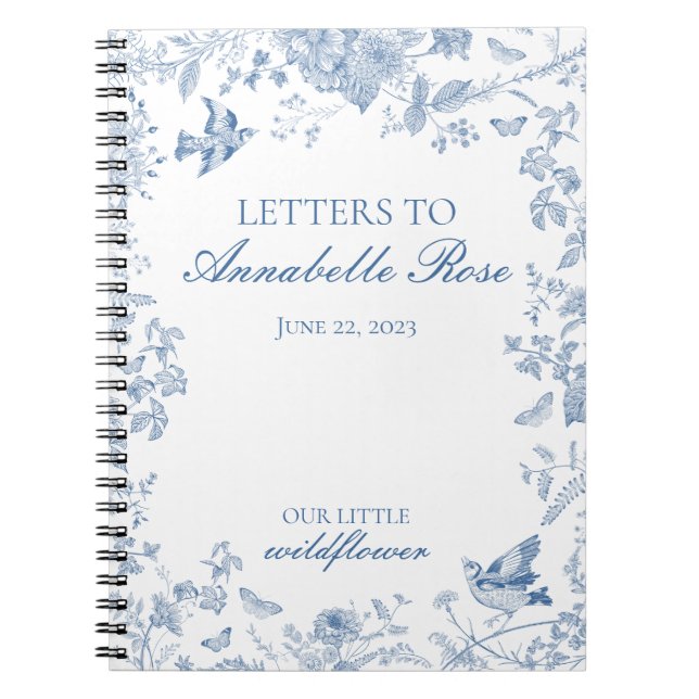 Cuaderno Azul Toile De Jouy Letras Florales para la Cumplea (Frente)