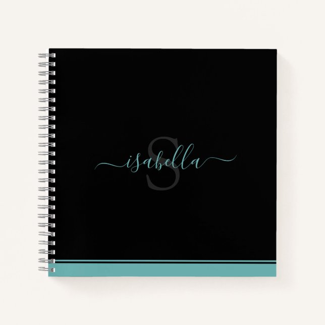 Cuaderno azul turquesa con inicial monogramada y l (Anverso)