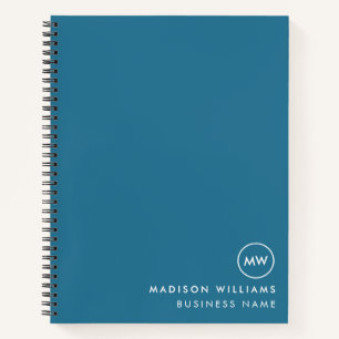Cuaderno Azul Turquesa Minimalista Monograma Nombre Persona