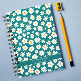 Cuaderno Azul Verde azulado de margarita plana moderna