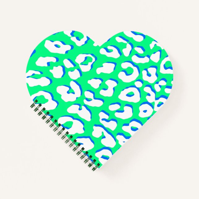 Cuaderno Azul verde de impresión Leopardo blanco (Anverso)