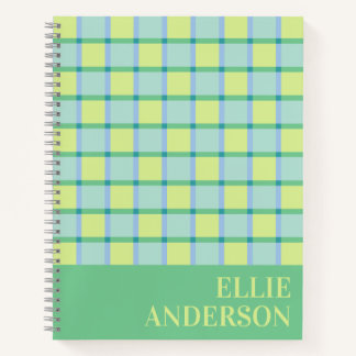 Cuaderno Azul Verde Lima Personalizado Checker Moderno