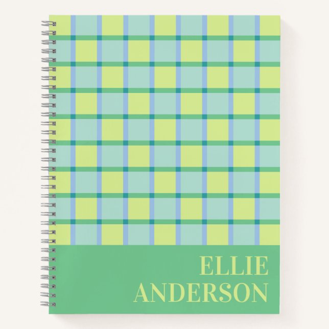 Cuaderno Azul Verde Lima Personalizado Checker Moderno (Anverso)