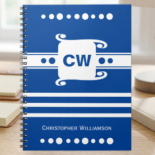 Cuaderno Azul y blanco añade iniciales nombre rayado