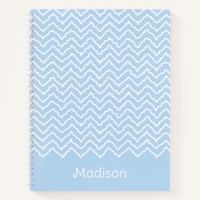 Cuaderno Azul y blanco Chevron en zig-zag ondulado con nomb (Anverso)