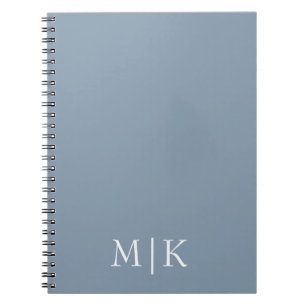 Cuaderno Azul y blanco polvorientos Monograma moderno