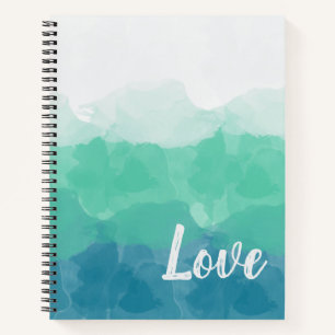 Cuaderno Azul y verde acuarela Bandas oceánicas con amor