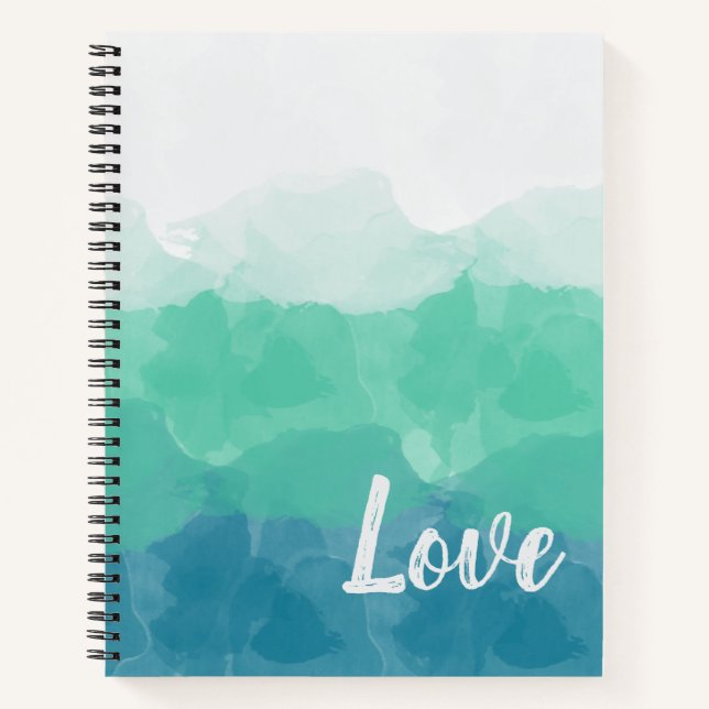 Cuaderno Azul y verde acuarela Bandas oceánicas con amor (Anverso)