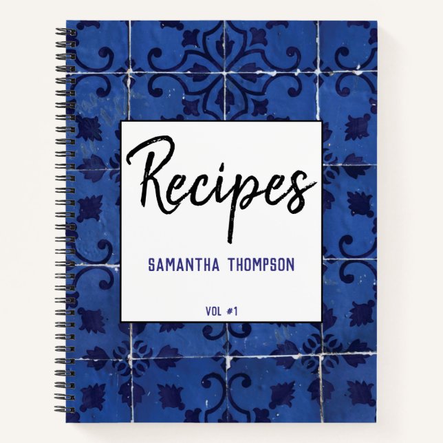 Cuaderno Azulejo Azulejo Recetas de hojas florales azules (Anverso)