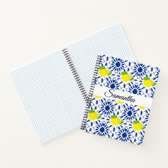 Cuaderno Azulejo de limón geométrico azul (Interior)