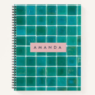 Cuaderno Azulejo de Mosaico de Vidrio Azul Aqua Personaliza