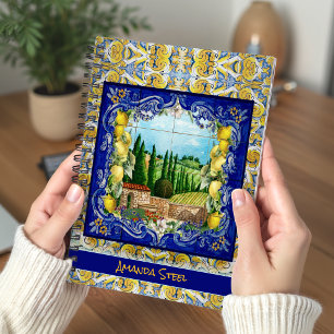 Cuaderno Azulejo de Verano Azul Mayólica Monograma de Cítri