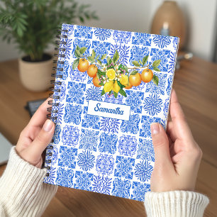 Cuaderno Azulejo Mediterráneo Siciliano Azul Amarillo Cítri