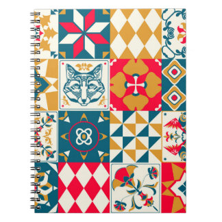 Cuaderno Azulejos azules: fondo mosaico vintage.