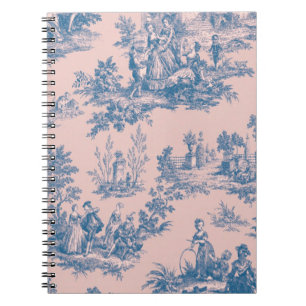 Cuaderno Azulejos de jouy azul y rosa elegante