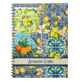 Cuaderno azulejos florales de cítricos sicilianos azul moda