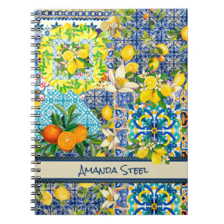 Cuaderno azulejos florales de cítricos sicilianos azul moda