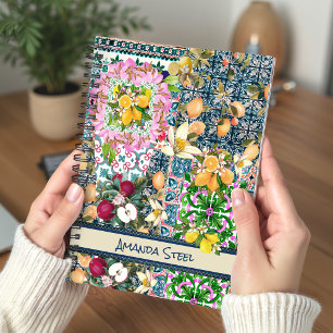 Cuaderno Azulejos Florales Rosados y Azules de Estilo Sicil