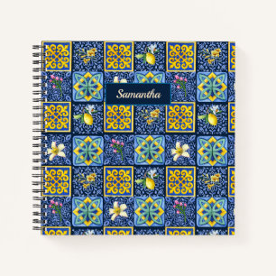 Cuaderno Azulejos Mediterráneos Blancos Azules Sicilianos E
