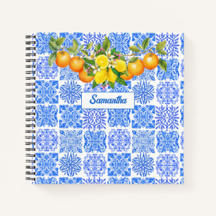 Cuaderno Azulejos mediterráneos de cítricos amarillo azul s