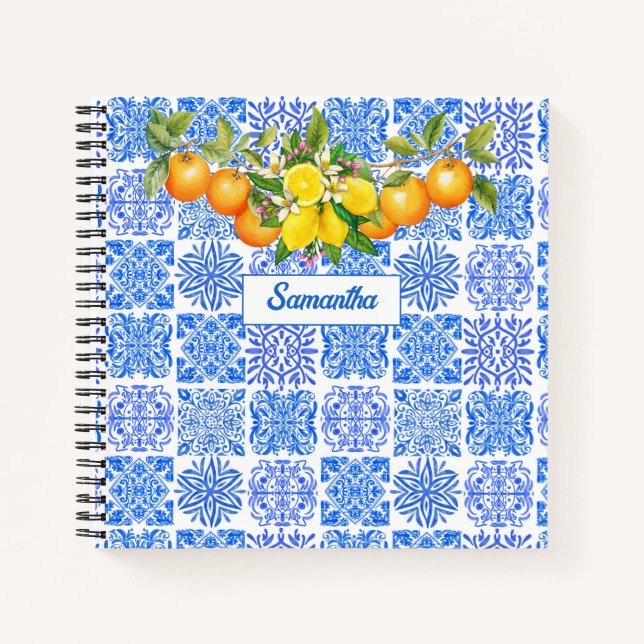 Cuaderno Azulejos mediterráneos de cítricos amarillo azul s (Anverso)