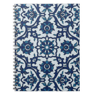 Cuaderno Azulejos portugueses azules Patrón de mosaico flor