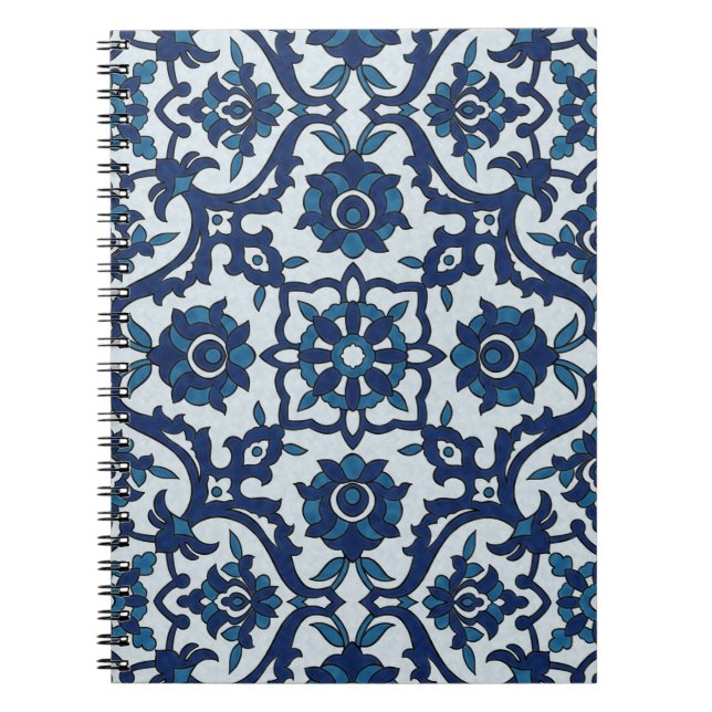Cuaderno Azulejos portugueses azules Patrón de mosaico flor (Frente)