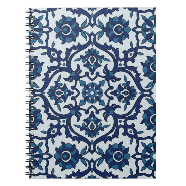 Cuaderno Azulejos portugueses azules Patrón de mosaico flor (Frente)