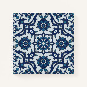 Cuaderno Azulejos portugueses azules Patrón de mosaico flor
