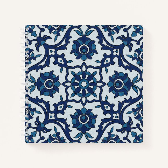 Cuaderno Azulejos portugueses azules Patrón de mosaico flor (Anverso)