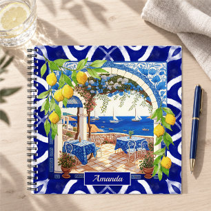 Cuaderno azulejos sicilianas mediterráneas de cítricos azul