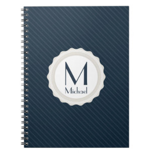 Cuaderno Azules marinos clásicos Pin-rayados - monograma de