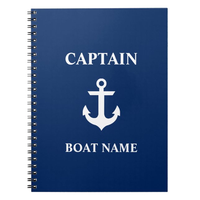 Cuaderno Azules marinos náuticos de capitán Boat Name (Frente)