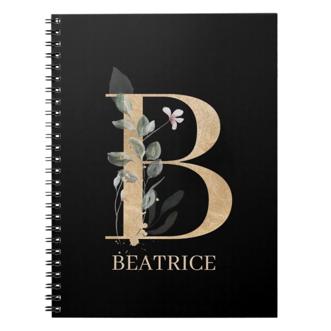 Cuaderno B Portátil Monograma Floral Personalizado (Frente)