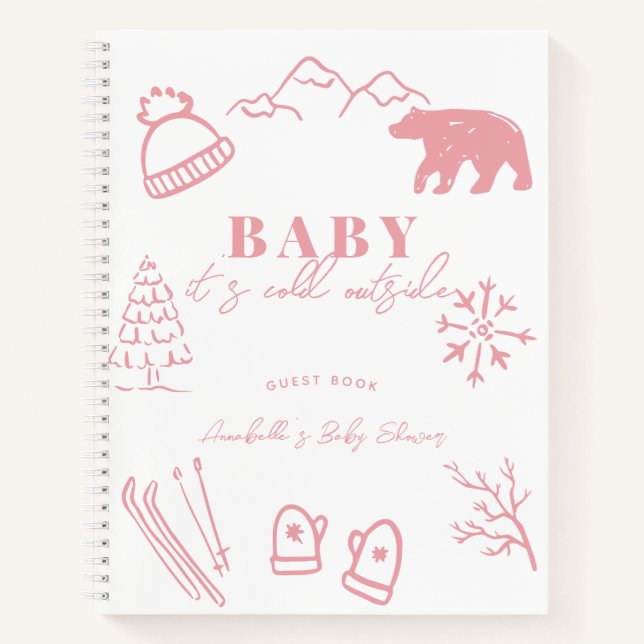 Cuaderno Baby It's Cold Outside Pink Baby Shower Guest Book (Anverso)