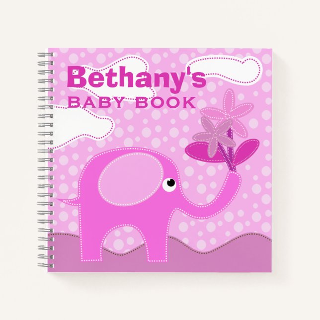 Cuaderno Baby Pink Elephant Personalizado Baby Book (Anverso)